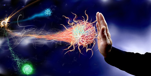 Hand symbolically blocking harmful virus particles